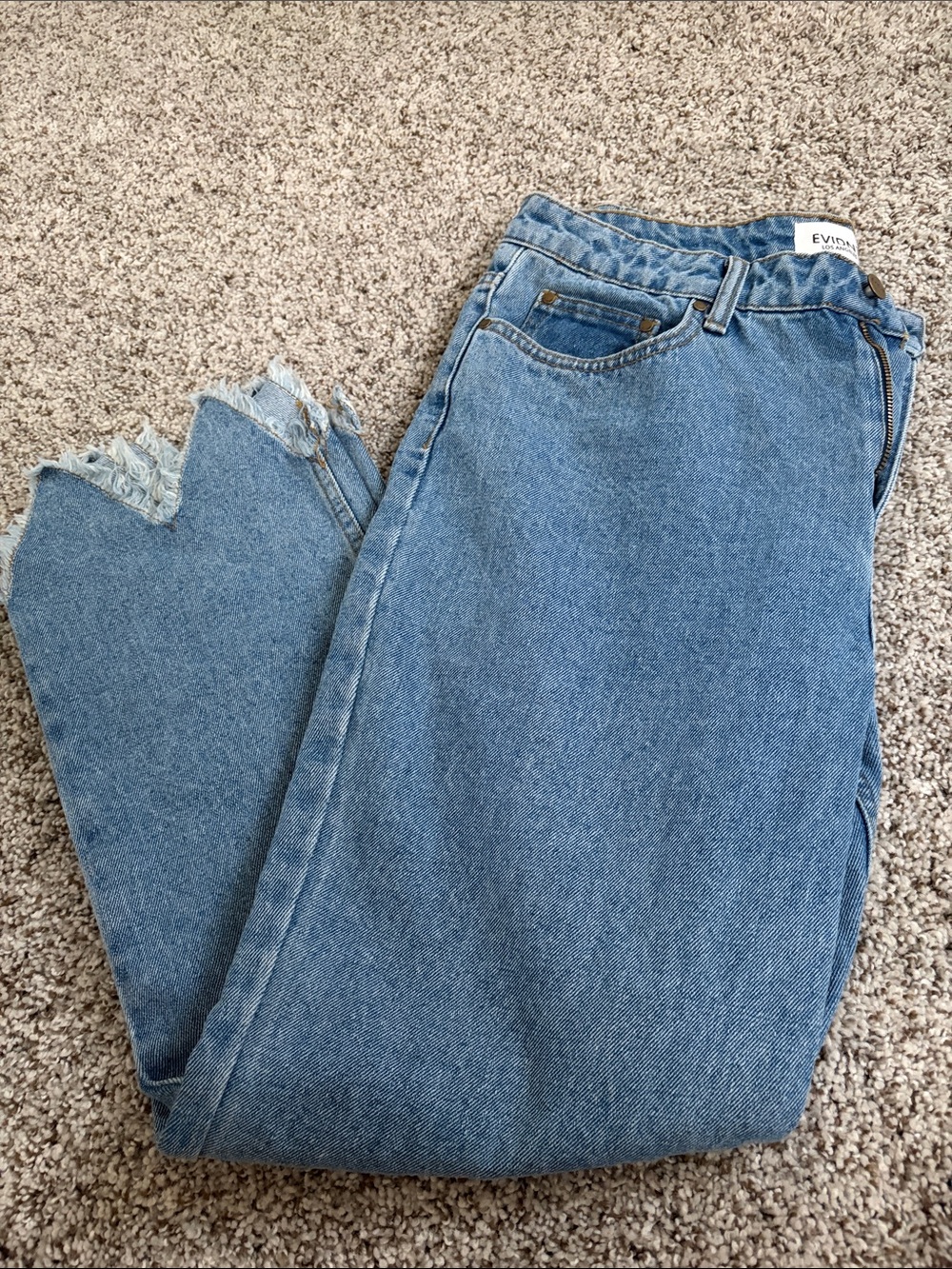 Evidnt High-Waist Light Blue Denim Jeans with scalloped ends detail